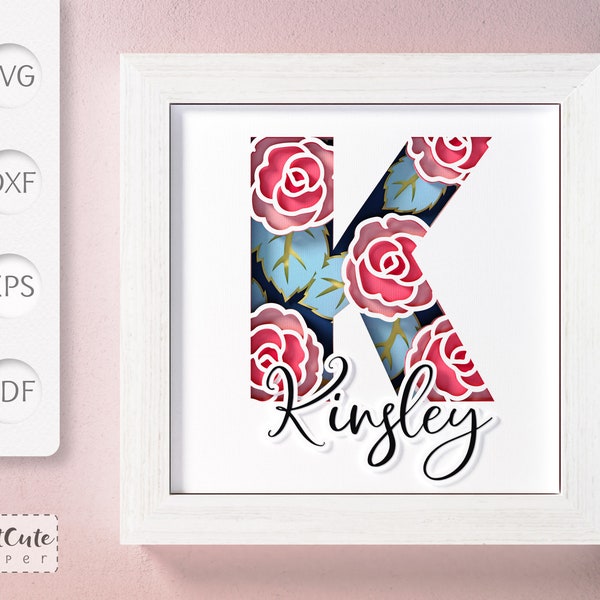 Shadow Box SVG Template with Floral Monogram Letter K , 3D SVG diy Customizable Layered Paper Cut Wall Decor, Sadowbox Cut Files Shadow Box SVG Template with Floral Monogram Letter K , 3D SVG diy Customizable Layered Paper Cut Wall Decor, Sadowbox Cut Files