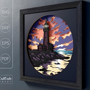 Coastal Shadow Box SVG Bundle, Ocean Sunset Layered Paper Cut Files ...