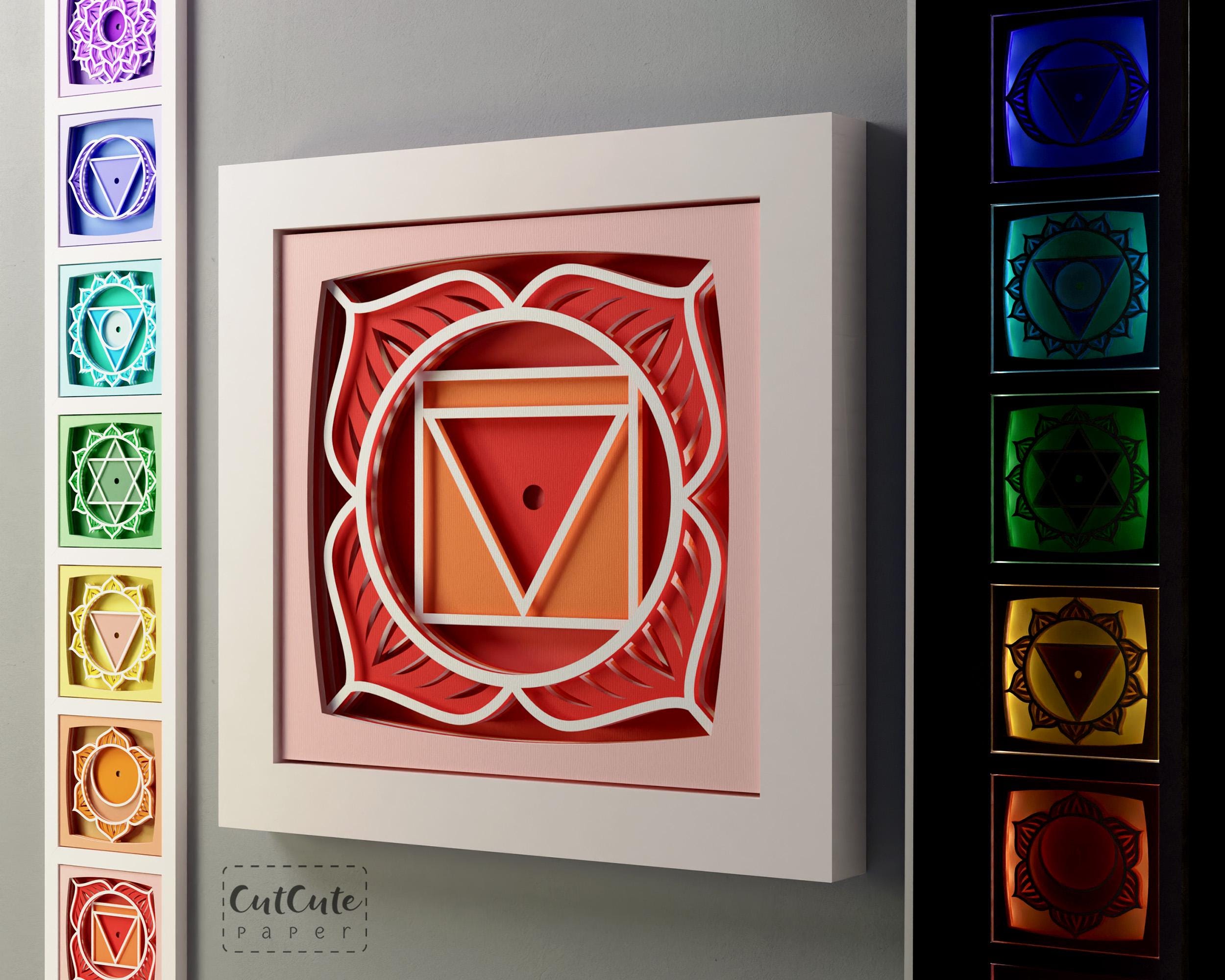Chakra Shadow Chakra Symbols Shadow Box SVG: 3D Cut Files (4x4 Inch, Bundle, Modular ...
