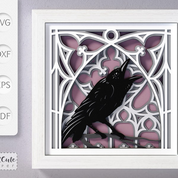 Raven Shadow Box SVG Template, Gothic Crow Layered Paper Cut Halloween Wall Art  Sadowbox for Cricut and Silhouette, DIY Home Decor