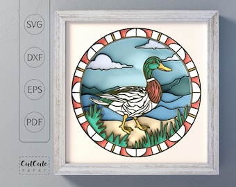 Mallard Duck Shadow Box SVG | Layered Paper Cut Bird Design | Wildlife Cardstock Craft Template