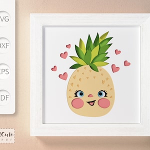 Happy Pineapple Shadow Box SVG-sjabloon, 3D SVG gelaagde papier Shadowbox, SVG voor Cricut en Silhouette, diy muurdecoratie gesneden bestanden