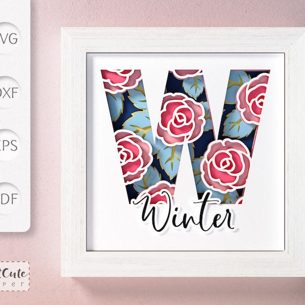 Shadow Box SVG Template with Floral Monogram Letter W , 3D SVG diy Customizable Layered Paper Cut Wall Decor, Sadowbox Cut Files Shadow Box SVG Template with Floral Monogram Letter W , 3D SVG diy Customizable Layered Paper Cut Wall Decor, Sadowbox Cut Files