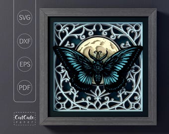 Gothic Butterfly Shadow Box SVG, Layered Paper Cut Template (Digital Download)