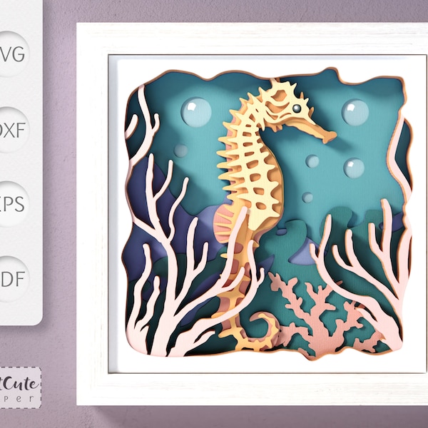 Seahorse Shadow Box SVG Template, 3D SVG Sea Life Sadowbox, DIY Beach House Wall Decor,, Layered Cardstock Seahorse Paper Cut for Cricut Seahorse Shadow Box SVG Template, 3D SVG Sea Life Sadowbox, DIY Beach House Wall Decor,, Layered Cardstock Seahorse Paper Cut for Cricut