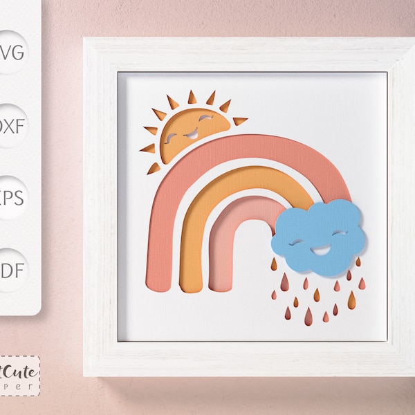 Sun Cloud Rainbow Shadow Box SVG Template, 3D SVG Layered Paper Shadowbox, SVG for Cricut and Silhouette, diy Nursery Wall Decor, Cut Files Sun Cloud Rainbow Shadow Box SVG Template, 3D SVG Layered Paper Shadowbox, SVG for Cricut and Silhouette, diy Nursery Wall Decor, Cut Files