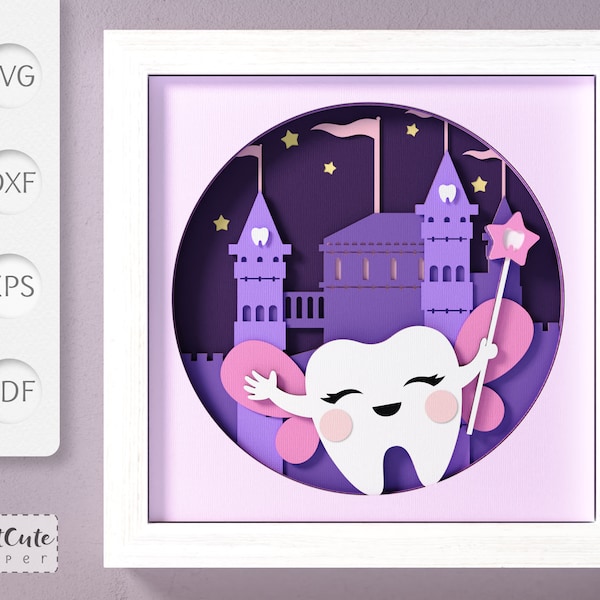Tooth Fairy Shadow Box SVG Template, Layered Paper Nursery Wall Art Shadowbox for Cricut and Silhouette, DIY Gift for Kids Tooth Fairy Shadow Box SVG Template, Layered Paper Nursery Wall Art Shadowbox for Cricut and Silhouette, DIY Gift for Kids