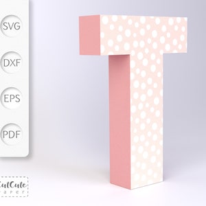 Plantilla 3D Letter T SVG, Cardstock Letter SVG para Cricut y Silhouette Cameo, Cartas de cumpleaños, no se necesita herramienta de puntuación, Tutorial en PDF