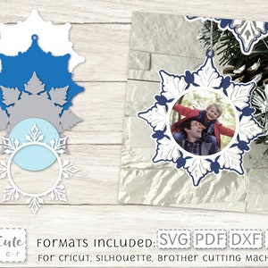 Schneeflocke Foto Ornament SVG Vorlage für den Weihnachtsbaum, Cricut Ornament SVG, Silhouette Weihnachtsverzierung geschnitten Dateien