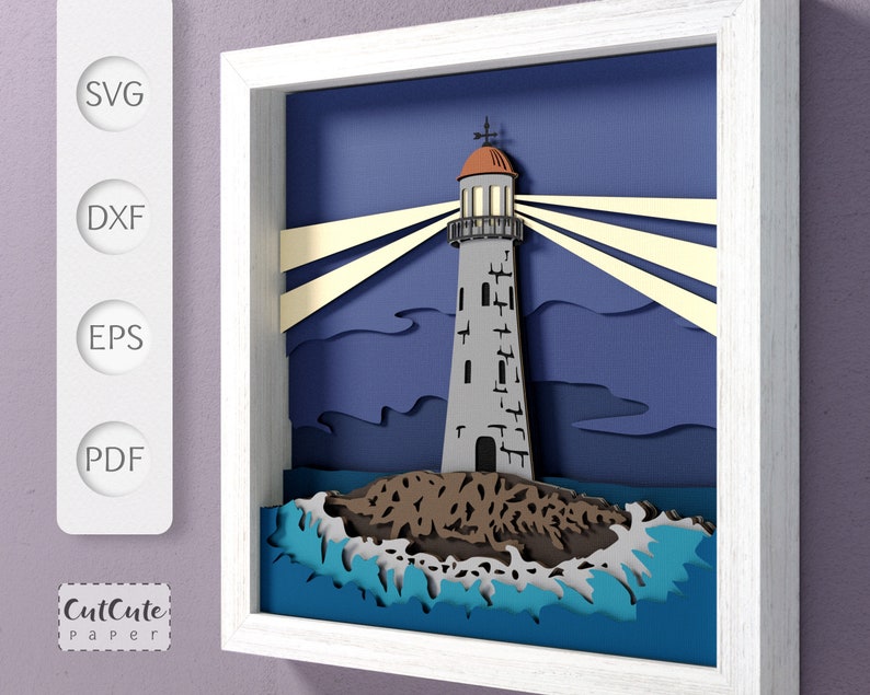 Lighthouse Shadow Box SVG: 3D Nautical Paper Cut Template - Etsy
