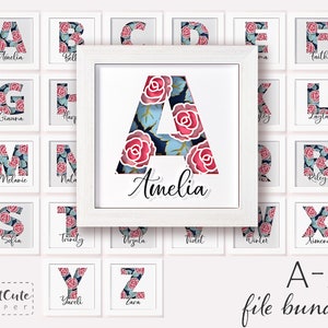 Bundle Shadow Box SVG Template with Floral Monogram Letters A-Z , 3D SVG DIY Customizable Layered Paper Cut Wall Décor,  Shadowbox Cut Files