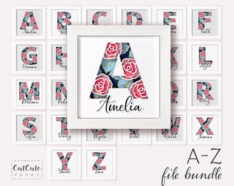Bundle Shadow Box SVG Template with Floral Monogram Letters A-Z , 3D SVG DIY Customizable Layered Paper Cut Wall Décor,  Shadowbox Cut Files