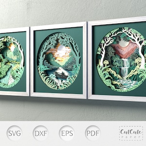 Paquete de cajas de sombras con forma de río, lago y cascada, plantillas de cajas de sombras SVG 3D, recortes de papel para Cricut y Cameo, ideas de decoración del hogar DIY