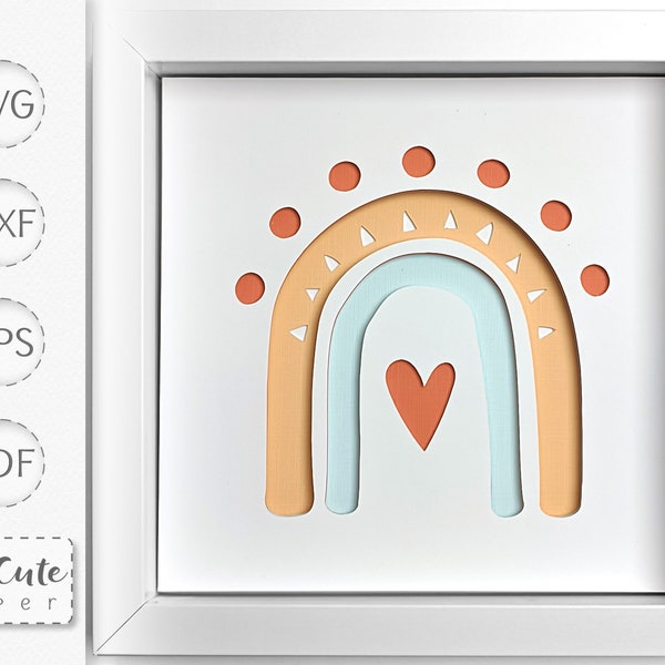 Boho Rainbow Shadow Box SVG Template, 3D SVG Layered Cardstock Shadowbox, SVG for Cricut and Silhouette, diy wall decor, modern rainbow Boho Rainbow Shadow Box SVG Template, 3D SVG Layered Cardstock Shadowbox, SVG for Cricut and Silhouette, diy wall decor, modern rainbow