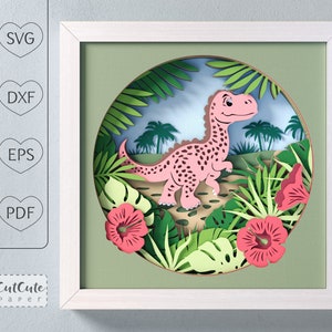 Dino Shadow Box SVG-Vorlage, Dinosaurier geschichtet Papierschnitt Kinderzimmer Wand Kunst Shadow-box für Cricut und Silhouette, DIY Babypartygeschenk