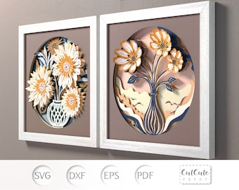 Flower Bouquet Shadow Box SVG: Layered Paper Cut Files