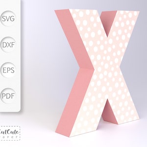 Modèle 3D Letter X SVG, Cardstock Letter SVG pour Cricut et Silhouette Cameo, Birthday Letters, aucun outil de notation nécessaire, Tutoriel PDF