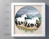 Running Horses Shadow Box SVG: Layered Paper Cut Wall Art