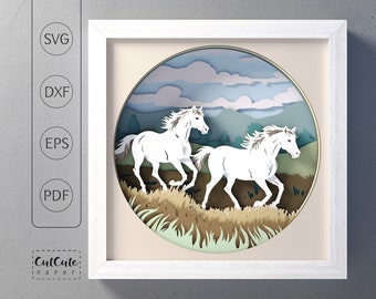 Running Horses Shadow Box SVG: Layered Paper Cut Wall Art