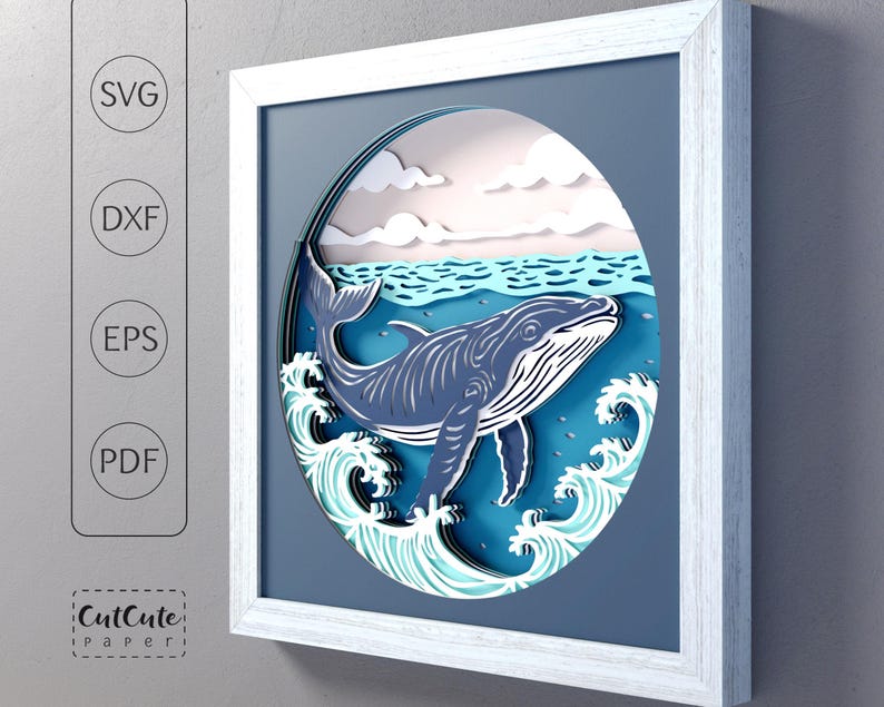 Whale Shadow Box Template SVG : Ocean Life Seascape (digital Download ...