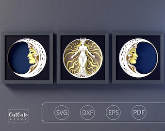 Triple Goddess Shadow Box SVG: Layered Paper Cut Files