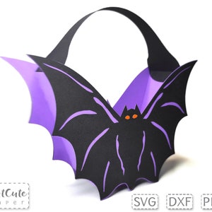 Szablon torby nietoperza SVG, 3D torba papierowa na Halloween SVG, pliki do cięcia wzoru torby na cukierki dla Cricut i Silhouette
