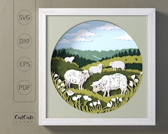 Sheep Shadow Box SVG: Pastoral Farm Animal Layered Wall Art (Digital Files)