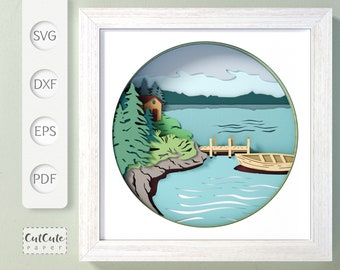 Lake Landscape Shadow Box SVG: 3D Cabin Wall Decor (Digital Files)
