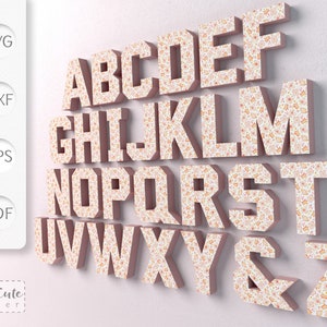 Modèles 3D de lettres de l'alphabet SVG, papier cartonné lettre SVG pour Cricut et camée silhouette toutes les lettres plus &