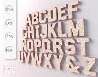 3D Buchstaben Alphabet SVG Vorlagen, Cardstock Letter SVG für Cricut und Silhouette Cameo Alle Buchstaben plus &