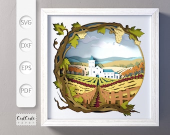 Vineyard Shadow Box SVG: 3D Grapes & Winery, Layered Cardstock (Digital Download)