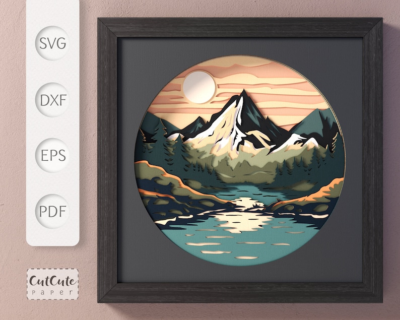 Mountain Lake Shadow Box SVG Template