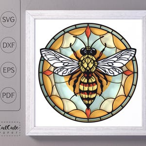 Gebrandschilderd glas Bee SVG Shadow Box-sjabloon, Bee 3D SVG Shadowbox, gelaagd karton papierproject voor Cricut, Art Nouveau DIY wanddecoratie