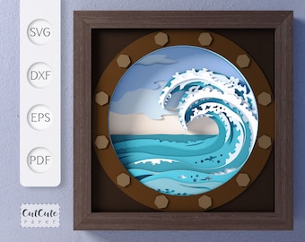 Ocean Waves SVG Shadow Box Template: 3D Paper Cut Wall Decor (Digital Download)