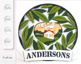 Family Name Shadow Box SVG Template: 3D Layered Paper Cut Wall Art