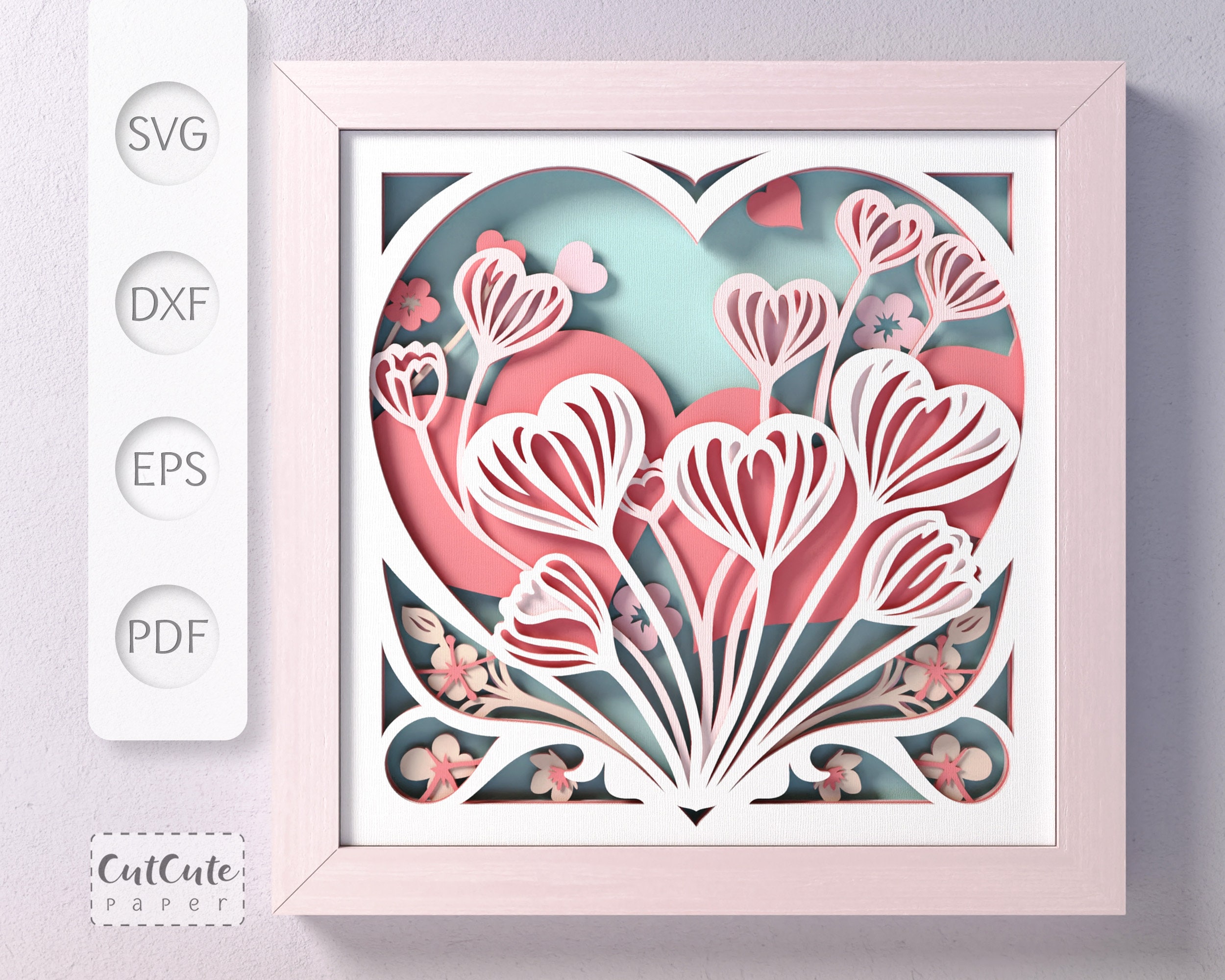 Floral Heart Shadow Box SVG Template: Valentine DIY Gift (2 Variations ...