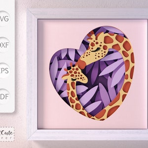 Modello SVG giraffa mamma e bambino scatola ombra, 3D SVG maternità carta a strati tagliata arte della parete della scuola materna, animali Safari fai da te regalo per la doccia per bambini