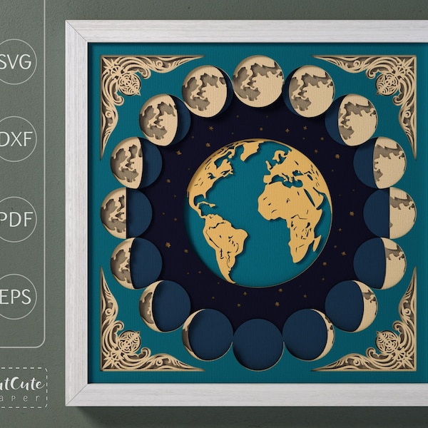 Mondphasen Shadow Box SVG: 3D-Schicht Papierschnitt Vorlage
