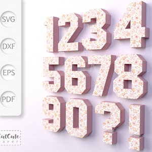 Modèles 3D chiffres SVG, papier cartonné lettre SVG pour Cricut et camée silhouette Tous les chiffres plus ? et !