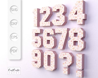 3D Numbers SVG templates, Cardstock Letter SVG for Cricut and Silhouette Cameo All numbers plus ? and !