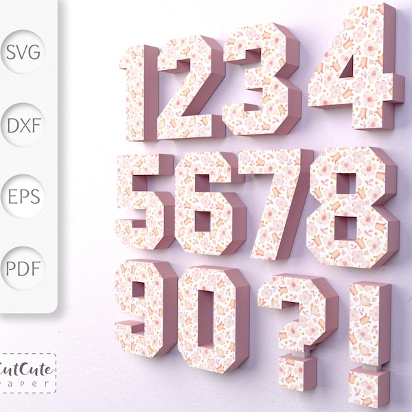 Modelli SVG di numeri 3D, lettera in cartoncino SVG per Cricut e Silhouette Cameo Tutti i numeri più ? E !