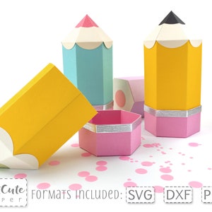 Pencil Box SVG Templates with Lid, 3D Pencil SVG, Back to School Favor Box Pattern PDF, Cut Files for Cricut and Silhouette