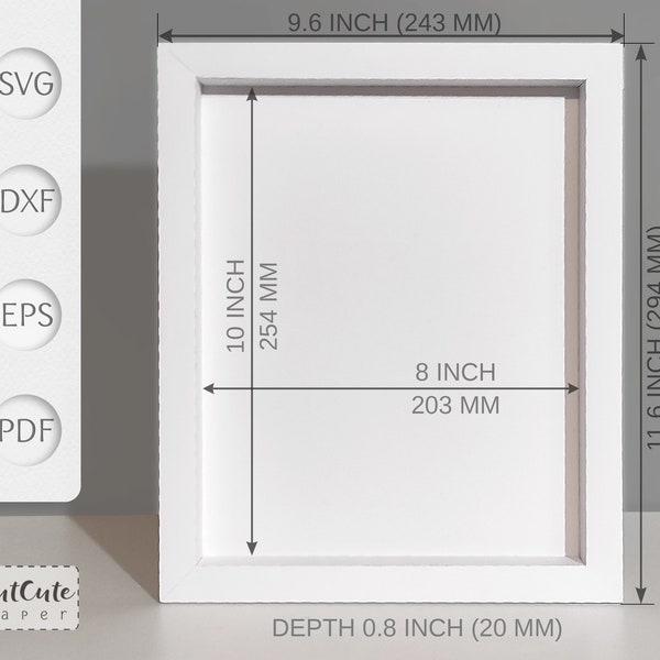 Shadow Box Frame 8x10 inch SVG Template - met en zonder scoretool (onderbroken), DIY Cardstock Frame SVG voor Cricut en Silhouette