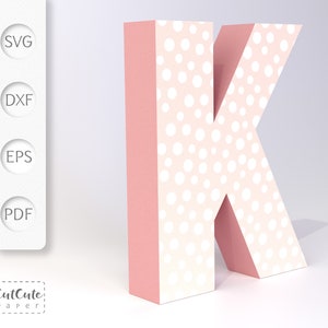 Plantilla 3D Letter K SVG, Carta de cartulina SVG para Cricut y Silhouette Cameo, Carta de cumpleaños