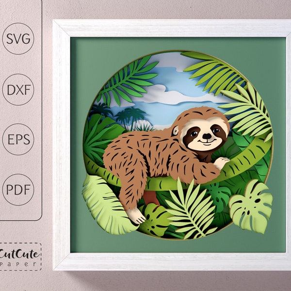 Sloth Shadow Box SVG Template, Layered Paper Cut Nursery Wall Art  Shadow-box for Cricut and Silhouette, DIY Baby Shower Gift