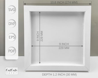 Shadow Box Frame 9x9 inch SVG Template - with and without scoring tool (dashed), Cardstock Frame SVG for Cricut and Silhouette