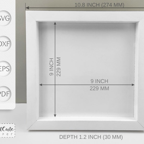 Shadow Box Frame 9x9 inch SVG Template - avec et sans outil de notation (en pointillés), Cardstock Frame SVG pour Cricut et Silhouette