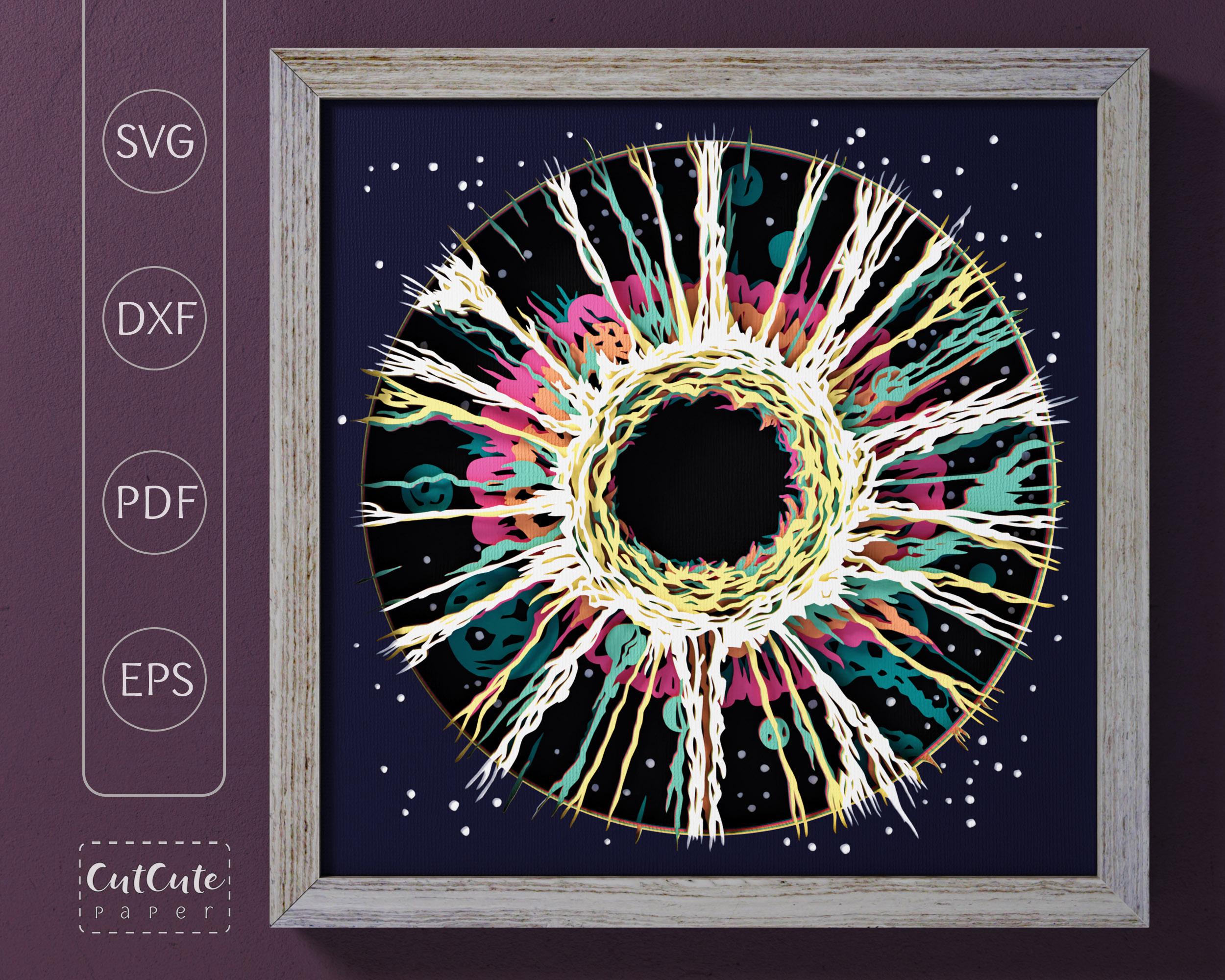 Black Hole Shadow Box SVG Template, 3D SVG Abstract Shadow box, DIY Deep Space Wall Art, Layered Cardstock for Cricut, Gift for Science Nerd