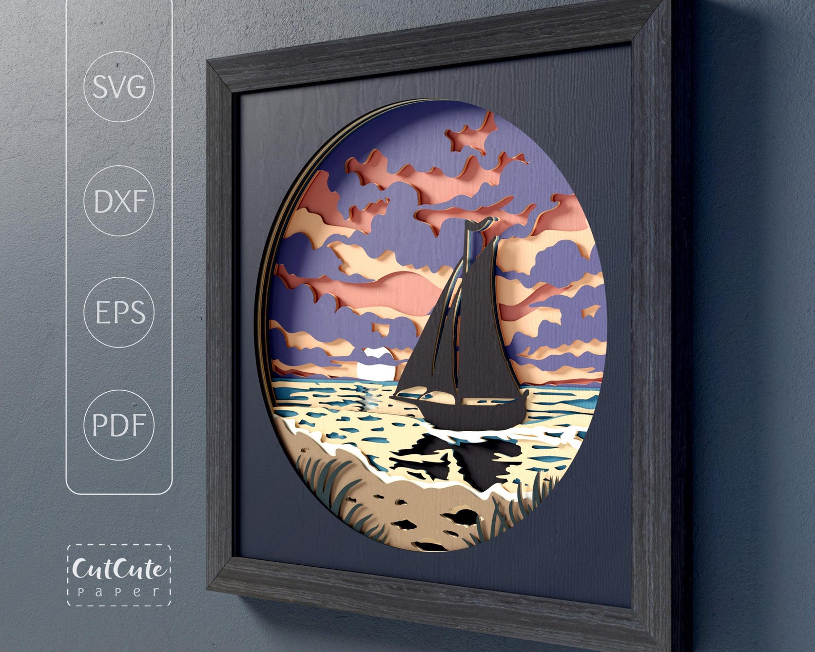 Coastal Shadow Box SVG Bundle, Ocean Sunset Layered Paper Cut Files ...
