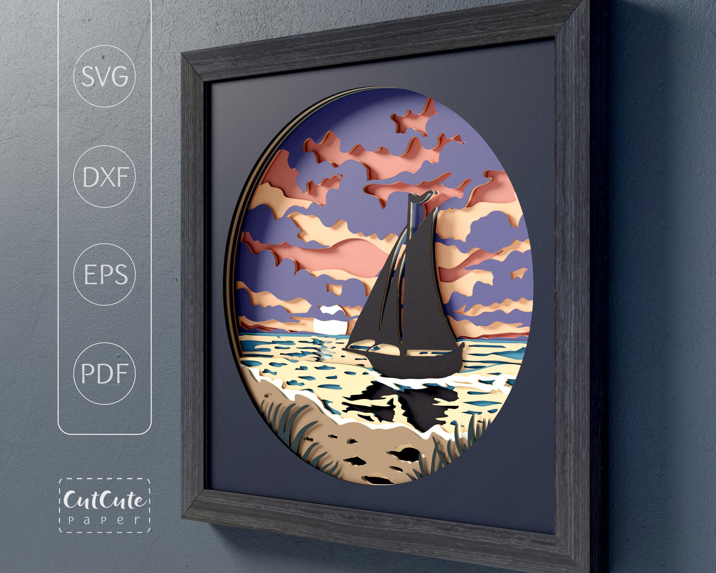 Coastal Shadow Box SVG Bundle, Ocean Sunset Layered Paper Cut Files ...
